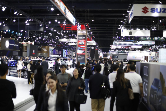 Visitors pack Impact Challenger Hall, where cars are on display during the 42nd Thailand International Motor Expo, which starts on Saturday.