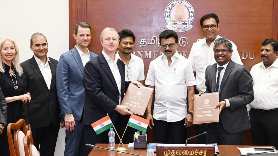 Ford Motor Company signs an MoU with the Tamil Nadu government in the presence of Chief Minister M K Stalin and Deputy Chief Minister Udhayanidhi Stalin to restart operations at its Chennai plant with a ₹3,250-crore investment | X - @TRBRajaa