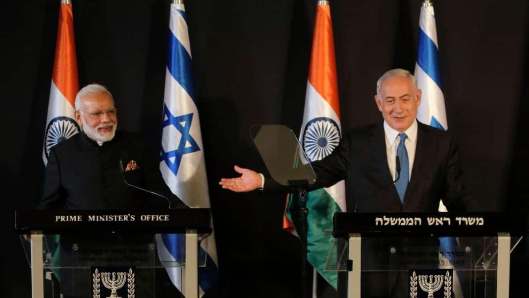 India's Prime Minister Narendra Modi, left, listens as Israel's Prime Minister Benjamin Netanyahu speaks during their meeting at the King David hotel in Jerusalem, Wednesday, on July 5, 2017. AP File