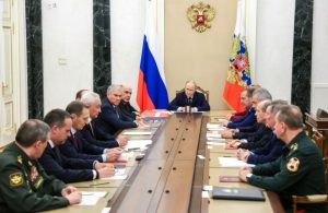 Russian President Vladimir Putin chairs a meeting with members of the Security Council in Moscow, Russia. (Photo: AP)
