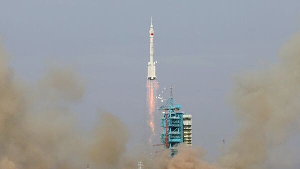A Long March-2F rocket carrying the unmanned Shenzhou-22 spacecraft takes off from the Jiuquan Satellite Launch Center for a mission to China's Tiangong space station, near Jiuquan, Gansu province, China November 25, 2025. China Daily via REUTERS ATTENTION EDITORS - THIS PICTURE WAS PROVIDED BY A THIRD PARTY. CHINA OUT. NO COMMERCIAL OR EDITORIAL SALES IN CHINA.