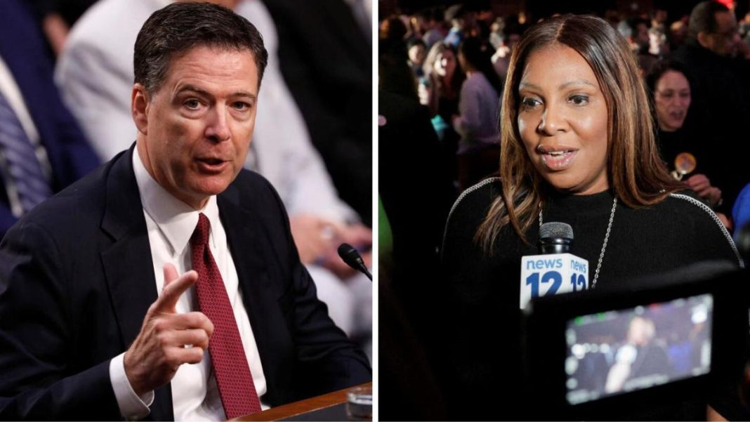 Former FBI director James Comey (Left) and New York Attorney General Letitia James (Right). File | Photo Credit: Reuters