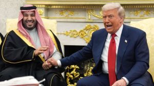 President Donald Trump meets Saudi Arabia’s Crown Prince Mohammed bin Salman in the Oval Office of the White House, Tuesday, Nov. 18, 2025, in Washington. (AP Photo/Evan Vucci)