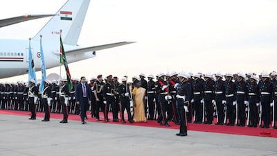 President Droupadi Murmu was accorded a 21-gun salute and a guard of honour and later witnessed a performance by the traditional dance troupe at the airport. (Rashtrapati Bhavan/X)