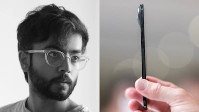 Abidur Chowdhury was the designer behind the ultra-thin iPhone Air; (right) a man holds up the new iPhone Air during Apple's 'Awe-Dropping' event at the Steve Jobs Theater on the Apple Park campus in Cupertino, California, on September 9, 2025. (Image: Abidur Chowdhury/Nic Coury/AFP)