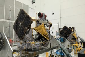 NASA’s Escapade spacecraft, or Escape and Plasma Acceleration and Dynamics Explorers, are shown here being inspected and processed at the Astrotech Space Operations Facility near the agency’s Kennedy Space Center in Florida on August 22.