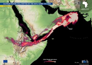 Plume extending for approximately 3,700 kilometres from Ethiopia to the Arabian Sea. (Photo: ESA)