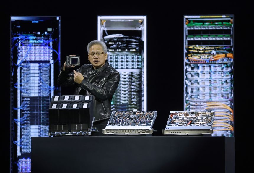 Nvidia CEO Jensen Huang delivers the keynote address during the Nvidia GTC on March 18, 2025 in San Jose, California.