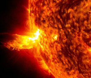 Material rises from the edge of the Sun, as seen in extreme ultraviolet light by Nasa's Solar Dynamics Observatory. (Photo Credit: Nasa)