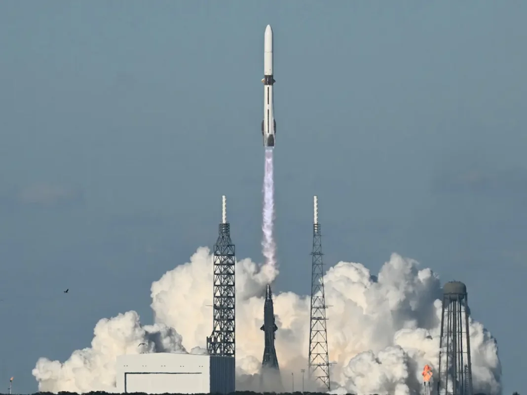 Blue Origin's New Glenn rocket lifts off for its second mission, the NG-2, from Space Launch Complex 36 at the Space Force Station in Cape Canaveral, Florida, on November 13, 2025.