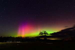 The northern lights were spotted in the skies of Menominee County, Michigan, on Wednesday evening.