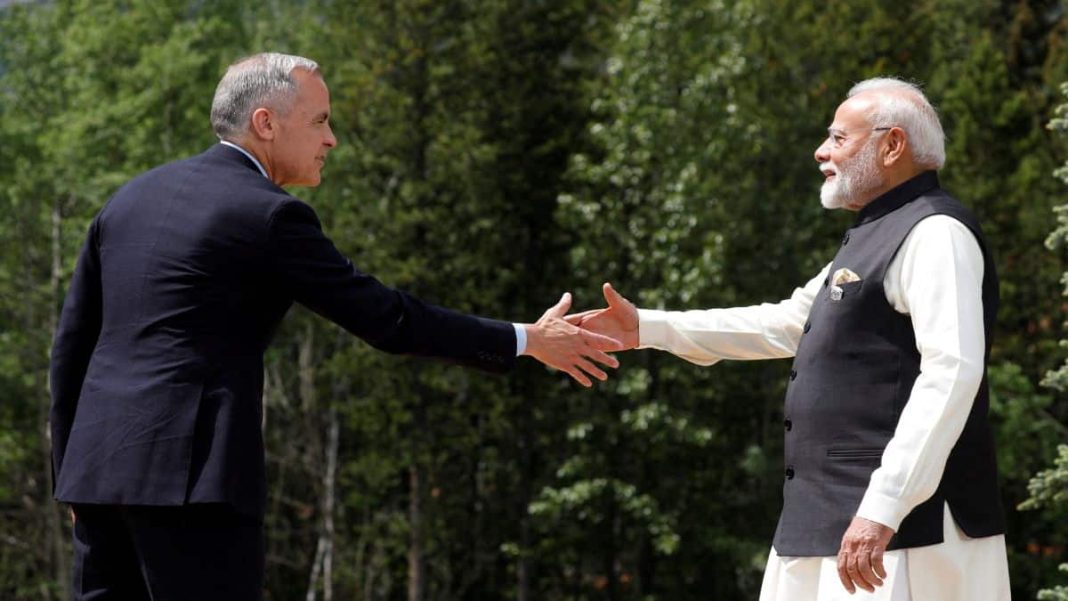 Canadian Prime Minister Mark Carney and India's Prime Minister Narendra Modi shake hands before posing for a photo during the G7 Leaders' Summit in Kananaskis, in Alberta, Canada, on June 17. File -Reuters