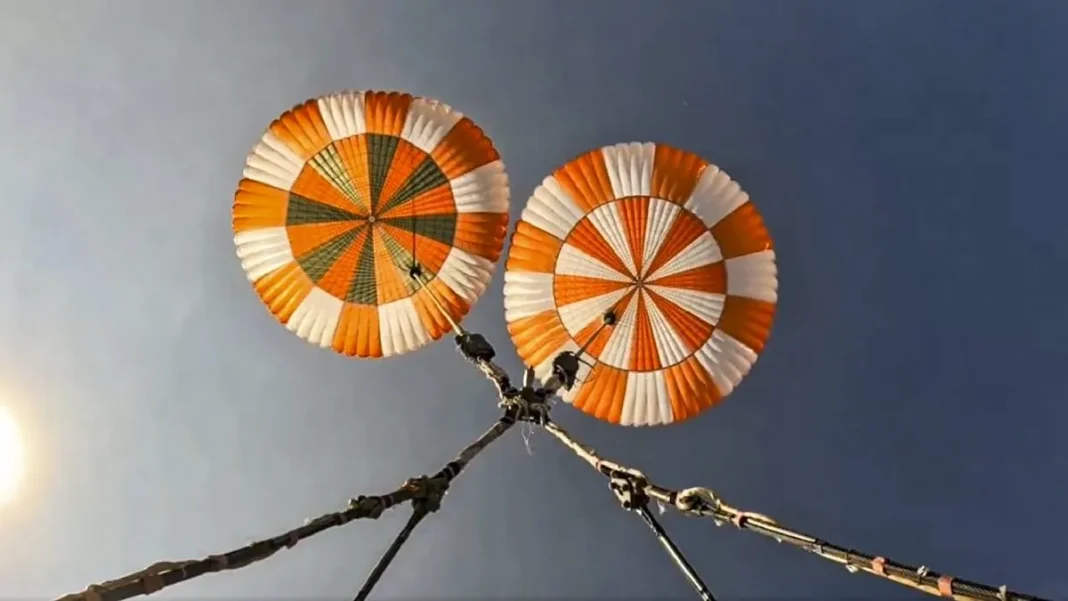 Integrated Main Parachute Airdrop Test (IMAT) for the Gaganyaan mission being conducted by ISRO at Babina Field Firing Range, Jhansi, Uttar Pradesh