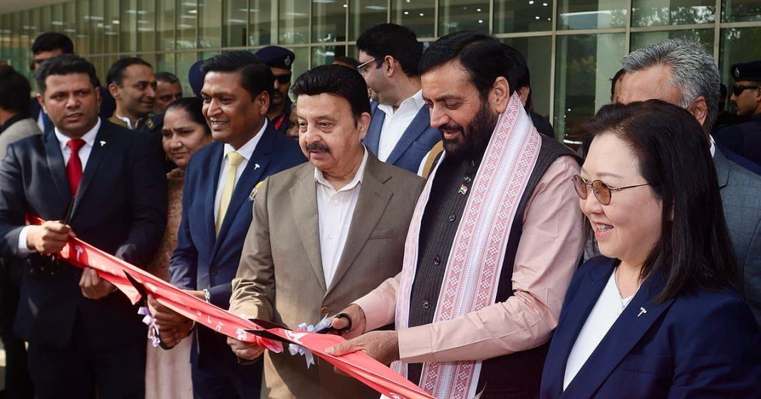 CM Saini inaugurating the Tesla Motors facility in Gurugram.