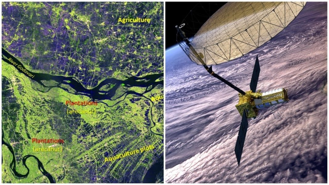 S-SAR hybrid polarimetric image showing mangroves and other land use in Godavari Delta, Andhra Pradesh.