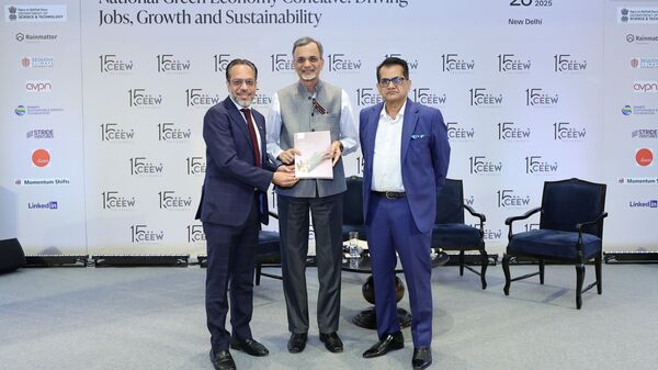 A report titled 'Building a Green Economy for Viksit Bharat: New Opportunities for Jobs, Growth and Sustainability’, a first-of-its-kind assessment of 36 emerging value chains across the energy transition, circular economy, and bio- and nature-based solutions, was also launched on the occasion. Chief Economic Advisor, Dr V Anantha Nageswaran,Amitabh Kant, former G20 Sherpa and CEO of NITI Aayog were present at the launch.