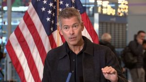 Transportation Secretary Sean Duffy speaks during a press conference at Chicago O’Hare International Airport on November 11, just before the end of the government shutdown.