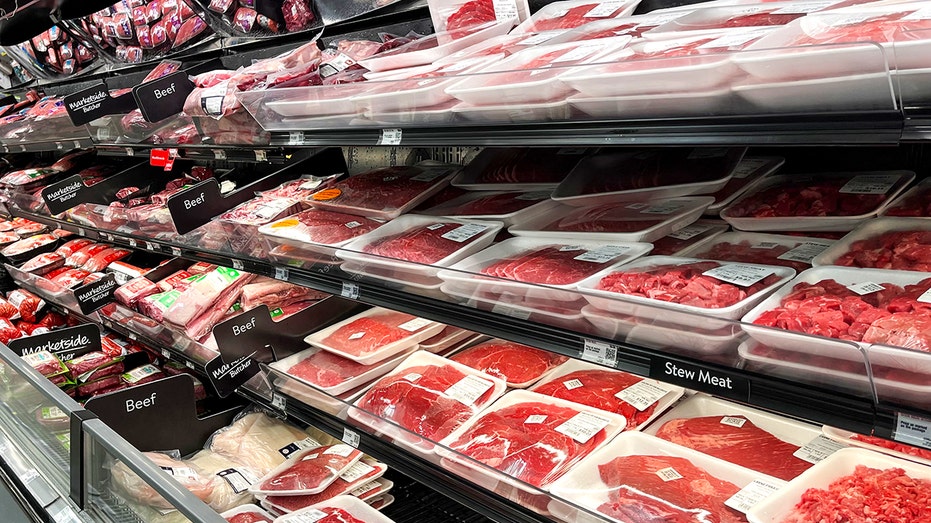 Packages of meat are seen at a grocery supermarket in Houston, Texas, on May 15, 2025. 