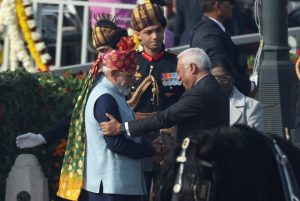 India's Prime Minister Narendra Modi shakes hands with European Council President Antonio Luis Santos da Costa at the Republic Day celebrations. (Photo: Reuters)