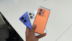 Realme P4 Power will be available in three colours: TransOrange, TransSilver, and TransBlue. (Shaurya Sharma/HT)