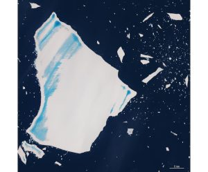 This Copernicus Sentinel-2 image over the South Atlantic Ocean features a close-up view of the A23a iceberg. (Photo: ESA)