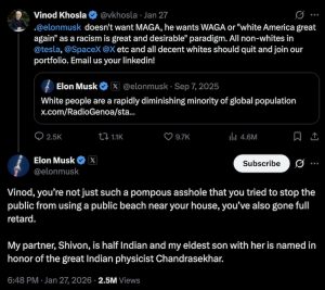 Elon Musk reaction to Vinod Khosla's post