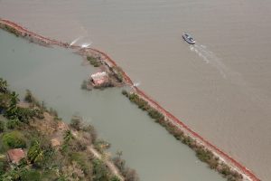 A flooded embankment along the Ganges river is seen in this aerial view near Kolkata, West Bengal. (Photo: Reuters)