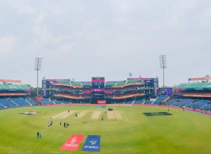 A view of the Arun Jaitley Stadium after light showers in Delhi. (Photo: X/@PaulRadley)