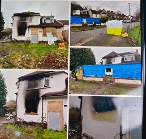 The aftermath of the fire at the house in London where Ganti Abhishek lived. (Photo: India Today)