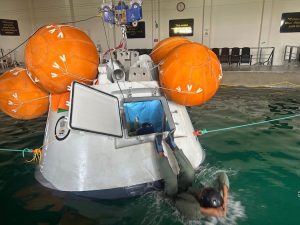 The Gaganyaan capsule being recovered from the water during a mock drill. (Photo: X/@IN_Garuda)