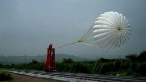 The drogue parachute acts as a critical brake to reduce velocity before the main parachutes open. (Photo: Isro)