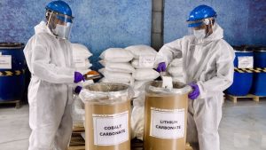 Cobalt carbonate and lithium carbonate are high-purity salts obtained from black mass through the process of hydrometallurgical leaching. (Photo: Lohum)