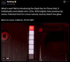 Nothing announces Glyph Bar for Phone 4a series.