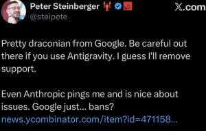 OpenClaw creator Peter Steinberger post on Gemini