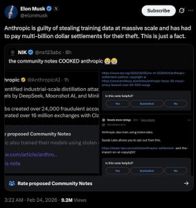 Elon Musk post againt Anthropic