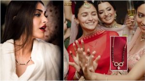 Sonam Kapoor opted for a zodiac sign mangalsutra, while Alia Bhatt got an infinity sign added to hers.