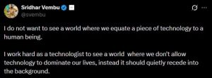 Sridhar Vembu disagrees with Sam Altman over the comparison between human and AI energy use.