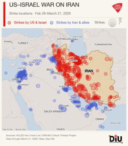 The number of US-Israeli strike events across Iran climbed above the previous week’s average.