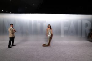 Nick cheered on as Priyanka posed on the Vanity Fair carpet. (REUTERS)