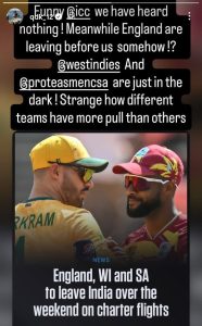 Quinton de Kock's Instagram story.