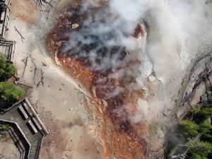 An aerial view of the Echinus Geyser after eruption. (Photo: X/@USGSVolcanoes)