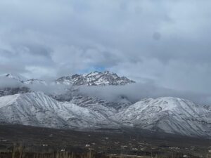 A view of snowcapped mountain peaks in Ladakh after fresh snowfall. (Photo: X/@Espressobae1)