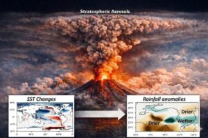 Major volcanic eruptions inject aerosols into the stratosphere, triggering sea temperature changes. (Photo: Wenmin Man)