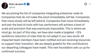 Crypto.com CEO Kris Marszalek's X post about the layoff.