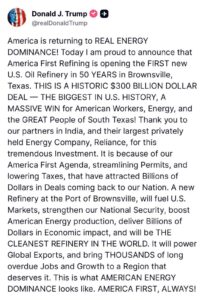 US President Donald Trump on Truth Social.