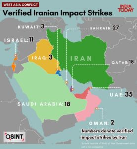 The number of impact strikes by Iran as per data analysed by India Today's OSINT team