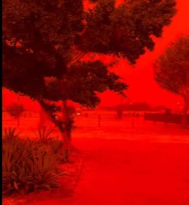 Large particles of iron oxide in the air scatter light differently, allowing only red wavelengths to reach the ground. (Photo: X/@accuweather)