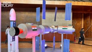 A model of the Bharatiya Antariksh Station. (Photo: Sibu Tripathi/India Today)