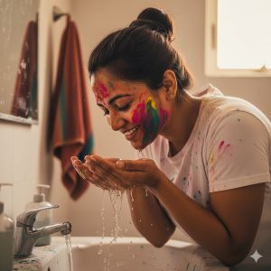 Know how to clean your face after Holi. (Image generated via Google Gemini)