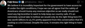 Fidji Simo defended OpenAI's deal in a seperate thread on X.